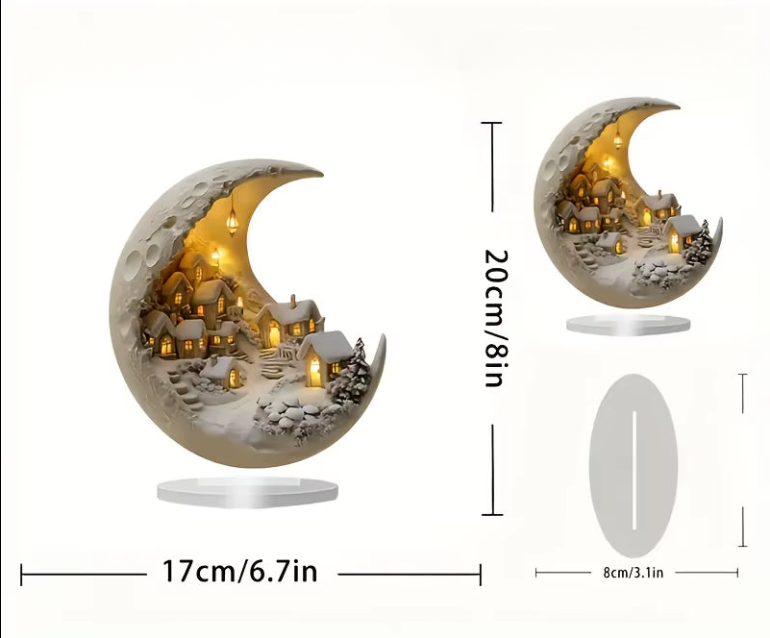 Ay Figürlü Işıklı Kış Köyü Dekorasyonu